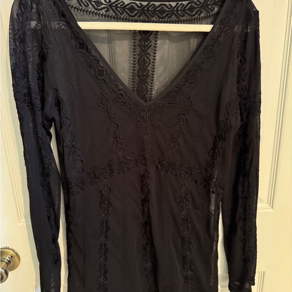 White House Black Market Intricate Black Lace Top